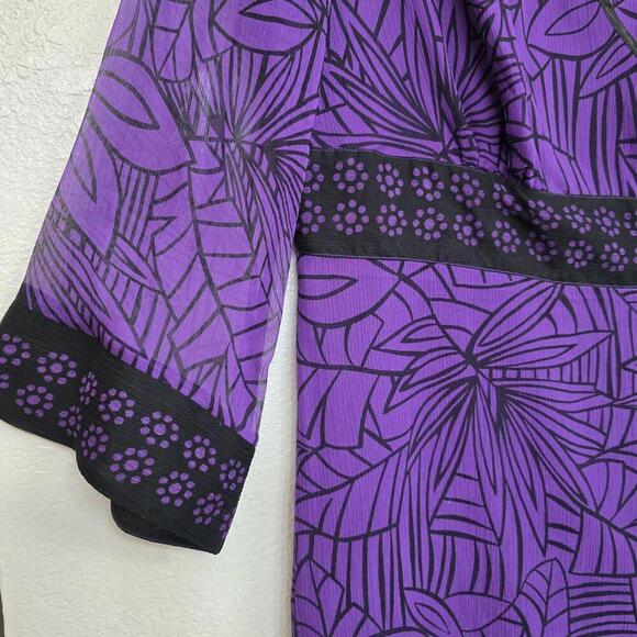 Silkland Women's 100% Silk Mini Wrap Dress  Purple Black Size M Lightweight - Picture 2 of 9